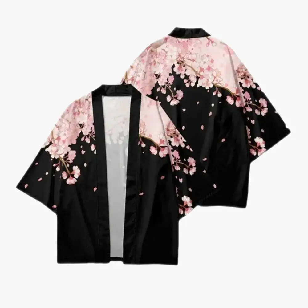 

New Cherry Blossom Print Kimono Cardigan Daily Casual Down Knitted Jacket Y2k Japanese Style Men And Women Loose Clothing