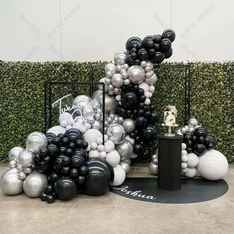 Schwarz Weiß Latex Ballon Bogen Girlande Kit Metallic Chrom Silber Ballon Hochzeit Braut Dusche Geburtstag Party Dekoration Globos