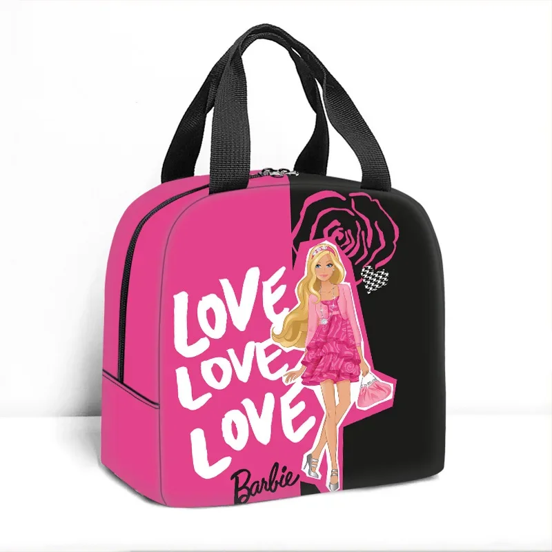 Kawaii Barbie Lunch Bag MINSO Anime Lovely Children Cartoon Shoulder Bag borsa per isolamento termico con stampa di moda portatile