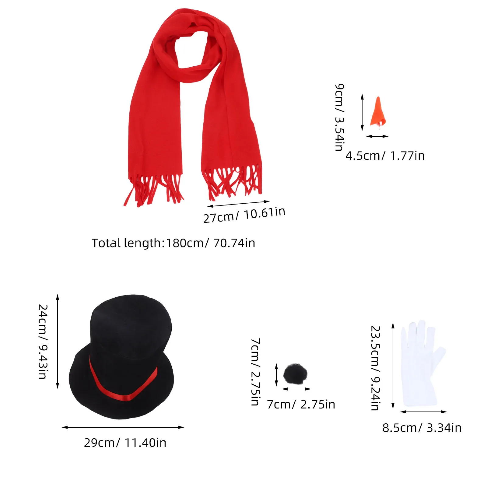 1 Zestaw DIY Strój Bałwana z Szalikiem, Czapką, Noskiem z Marchewki i Rękawiczkami - Unisex Zestaw do Przebierania na Święta, Rekwizyt na Zimowe Przyjęcia i Cosplay