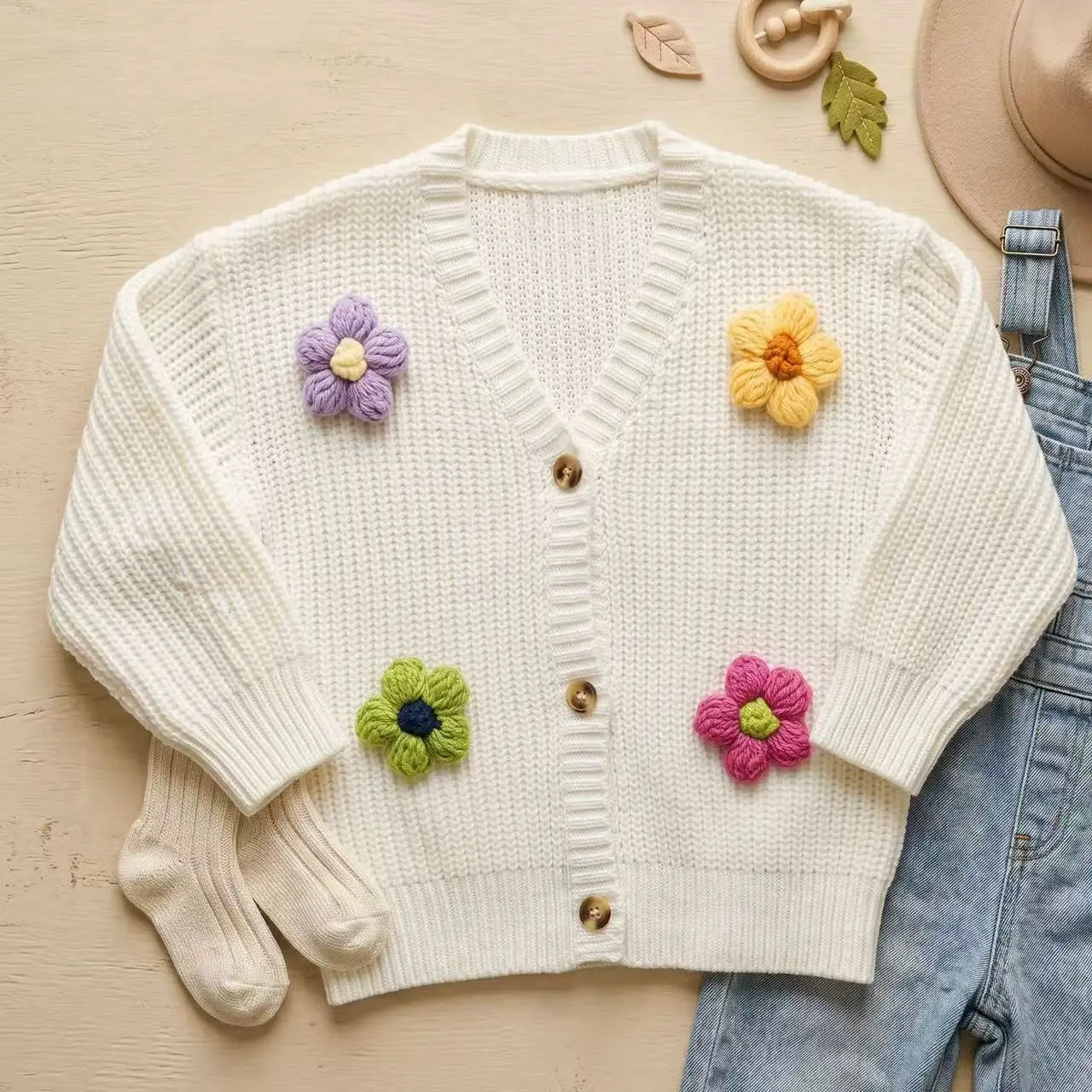 Children's Sweet Hot Selling 2026 New Autumn and Winter Thick Warm Three-dimensional Hook Flower Decorative Sweater