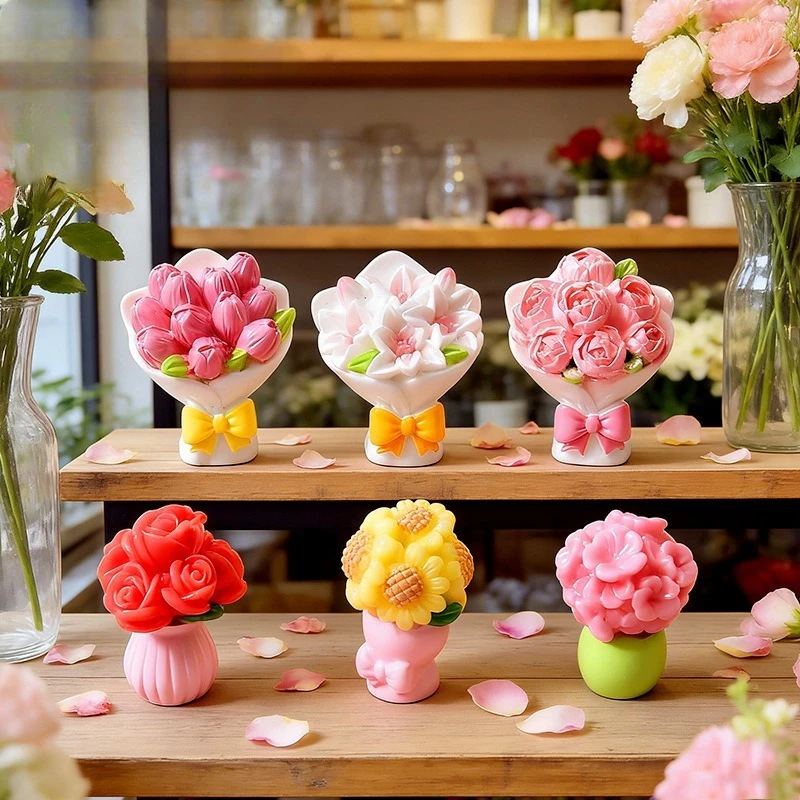 6PCS Flower Resin Charms Set - Rose Sunflower Tulip Sakura Peony Lily for Dollhouse Decor & Craft Supplies