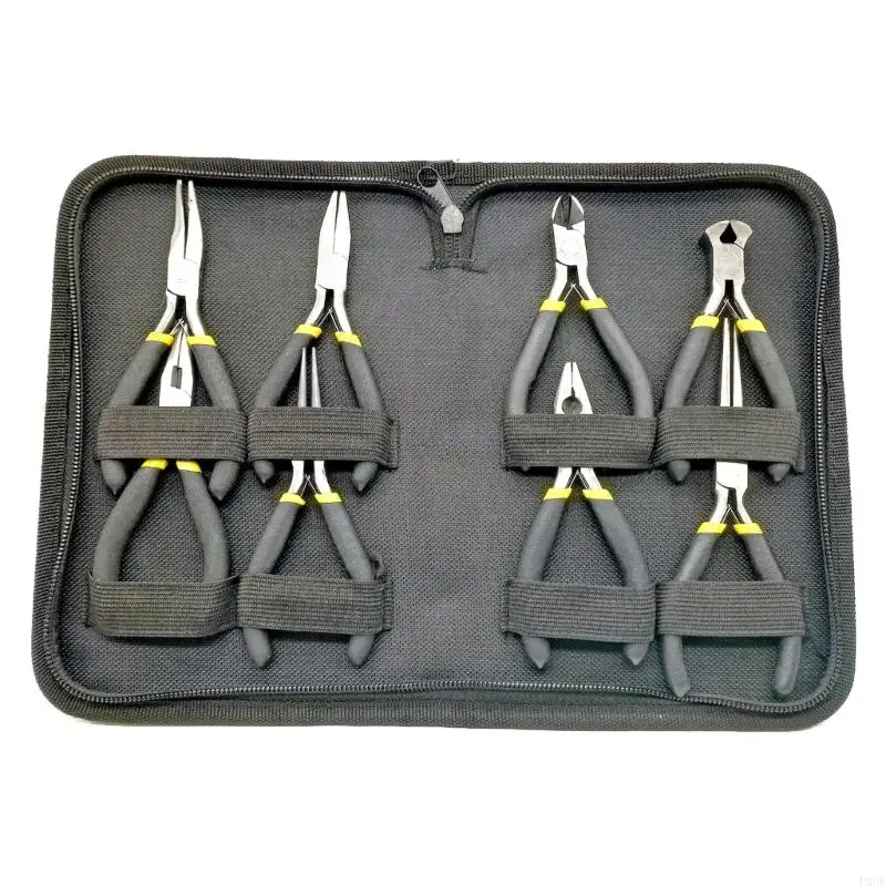 

P0UE 8PCS Mini Pliers Set Long Nose with Teeth Flat Jaw Round Curved Needle Diagonal Nose Wire End Cutting Cutter Tools