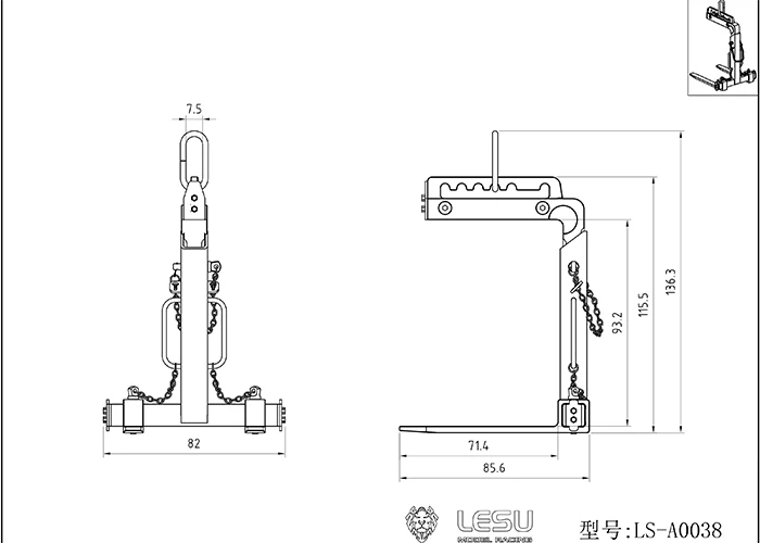 LESU 1/14 LKW-Montierter Kran Hebevorrichtung Manuelle Ausgleichs-Gabelplatte Schaufel für RC Baufahrzeug-Spielzeug – Detail 1