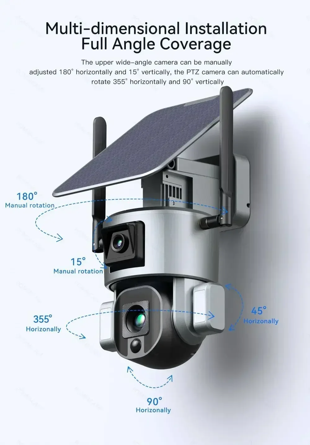 Cámara Solar de vídeo Y5 de doble pantalla HD 4K 8MP con Zoom óptico 10X conexión inalámbrica WIFI para vigilancia en exterior