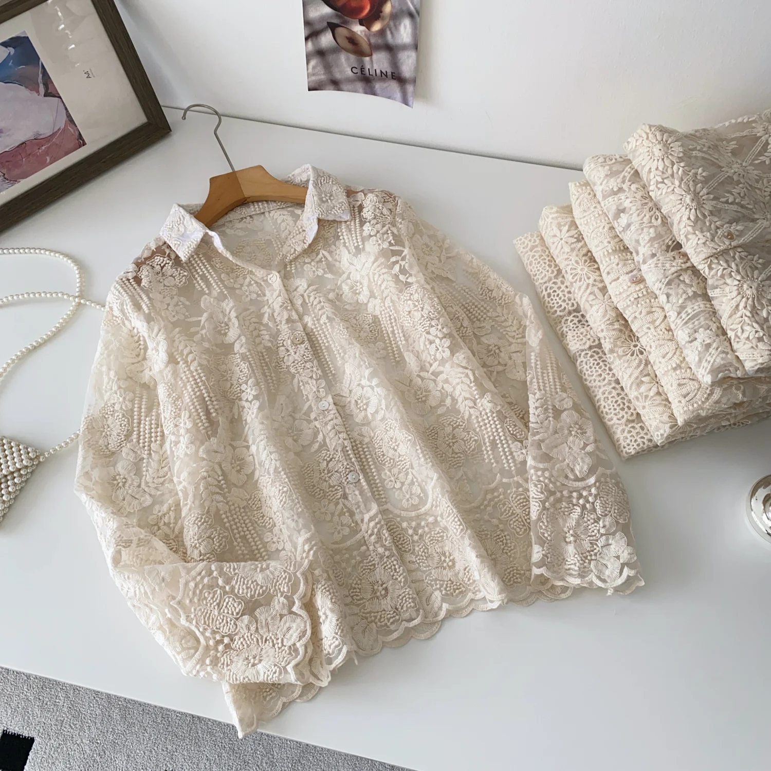 

Vintage Elegant Embroidered Polo-Neck loose Blouse Fashion Shirt Casual Chic Top Fairy Summer Women Shirt