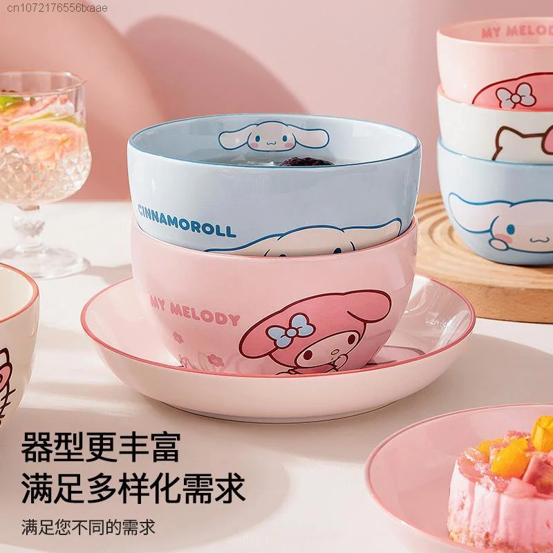 Sanrio Hello Kitty Melody Ceramic Bowl Household Sala Noodles Soup Bowl Cartoon Cute Bowls Home Tableware Kitchen Accessories