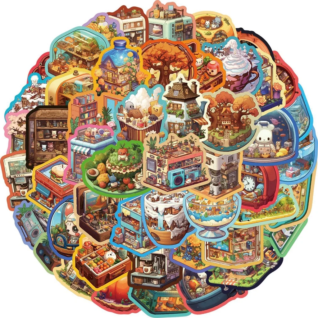 50개 만화 마이크로 월드 그래피티 방수 스티커 헬멧 핸드 어카운트 필통 데칼 블링블링스티커스 스토어