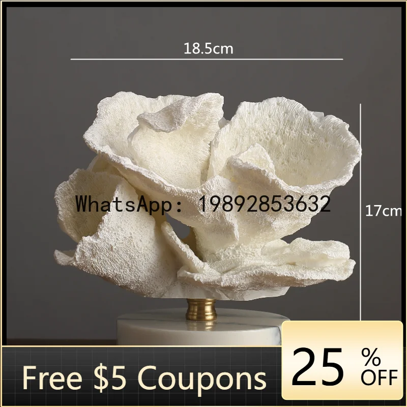 

U3 Creativity Resin Artificial Coral Artificial Coral Handicraft Furnishings White Marble Base Home Decoration Simulation Animal