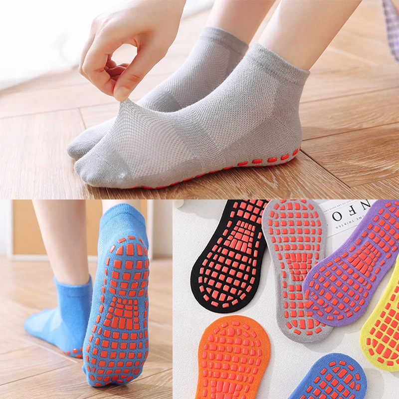 3 Pairs Men\'s Non-slip Silicone Floor Socks Casual Cotton Mesh Breathable Cozy Yoga Trampoline Foot Massage Ballet Dance Unisex