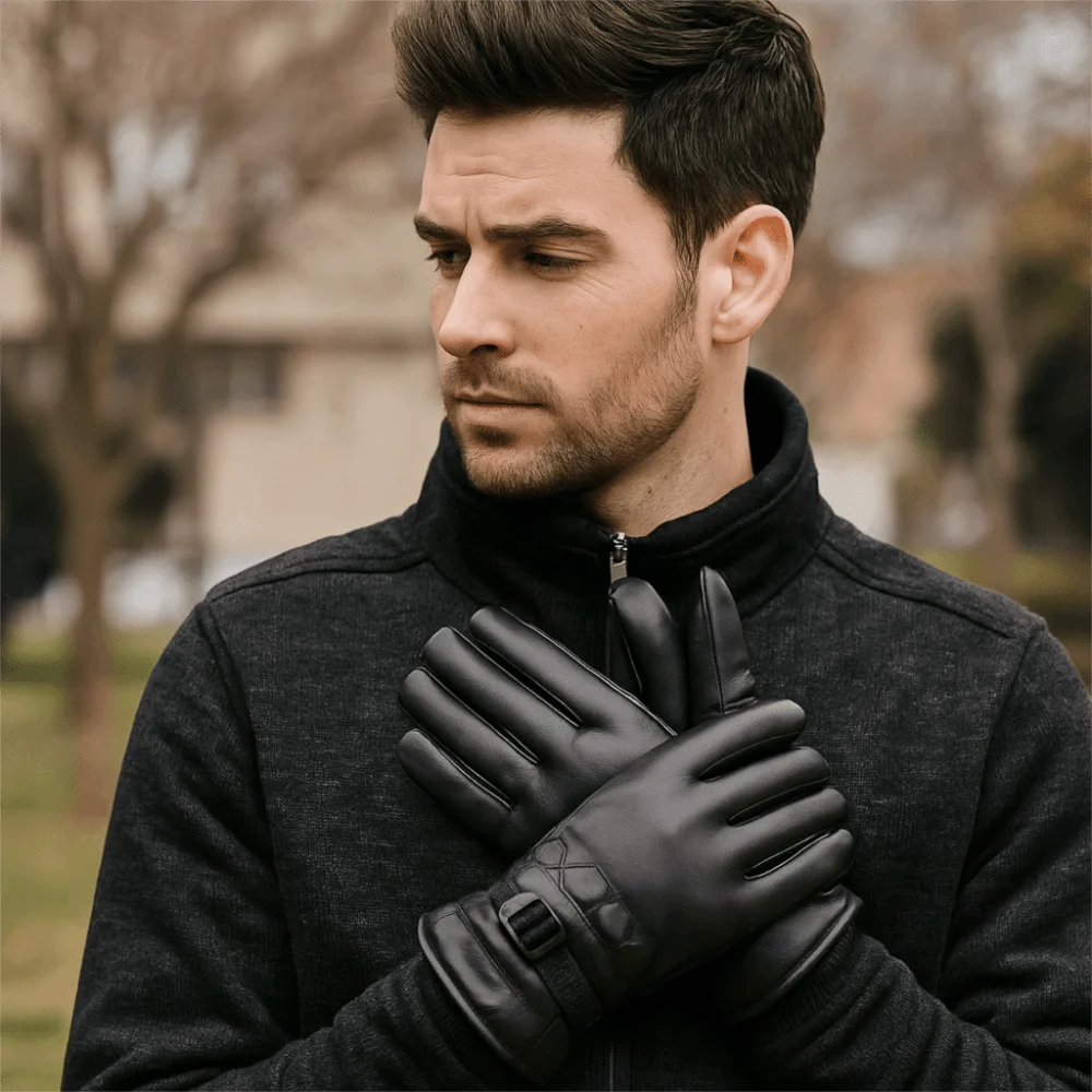 

Простые черные зимние лыжные перчатки, многофункциональные сохраняющие тепло мужские кожаные варежки, термонепроницаемые перчатки для вождения, велоспорт