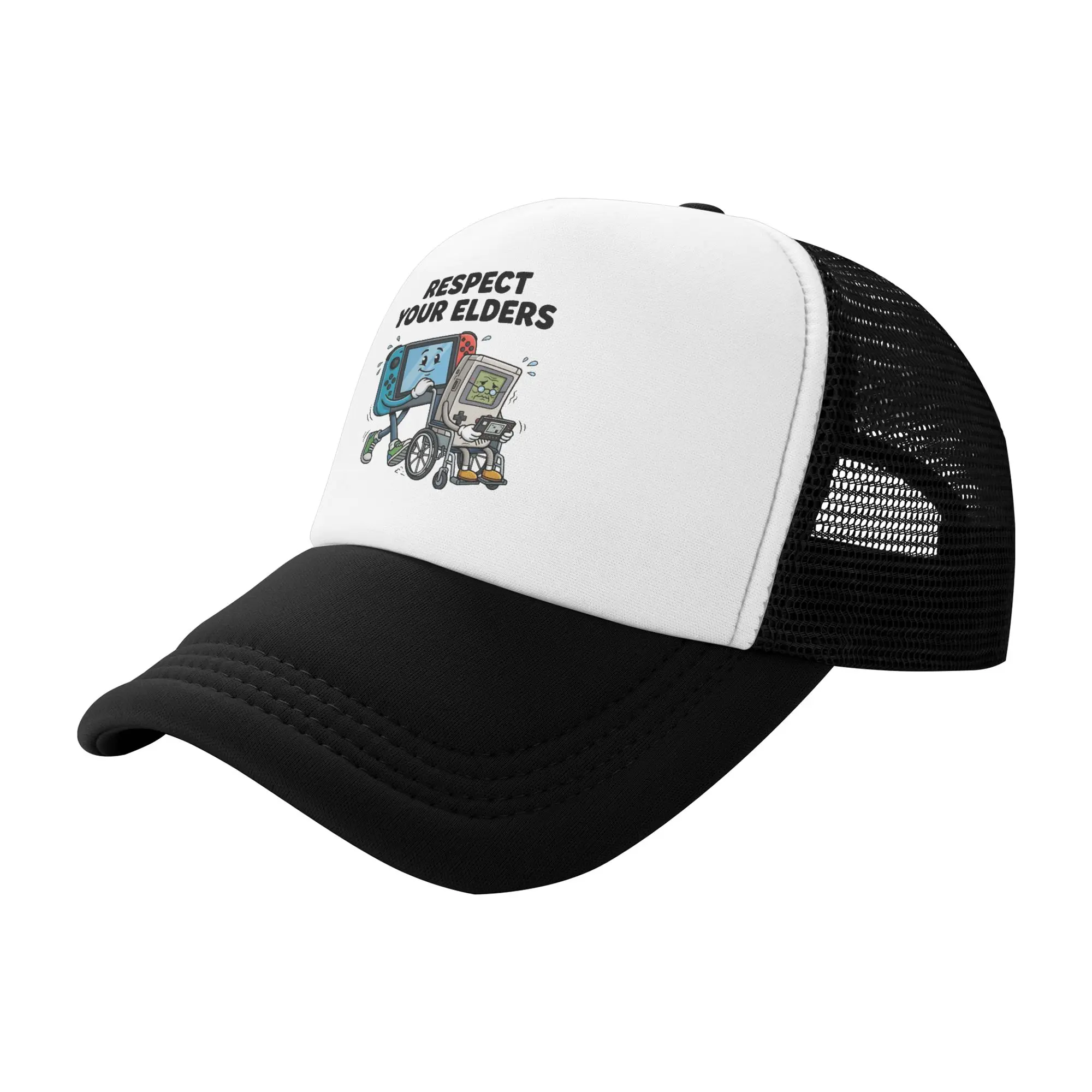 Respect Your Elders Funny Gaming Retro Console  Mesh Baseball Caps Trucker Hat  Hats Adjustable  Fishing Hat Summer Trucker Hat