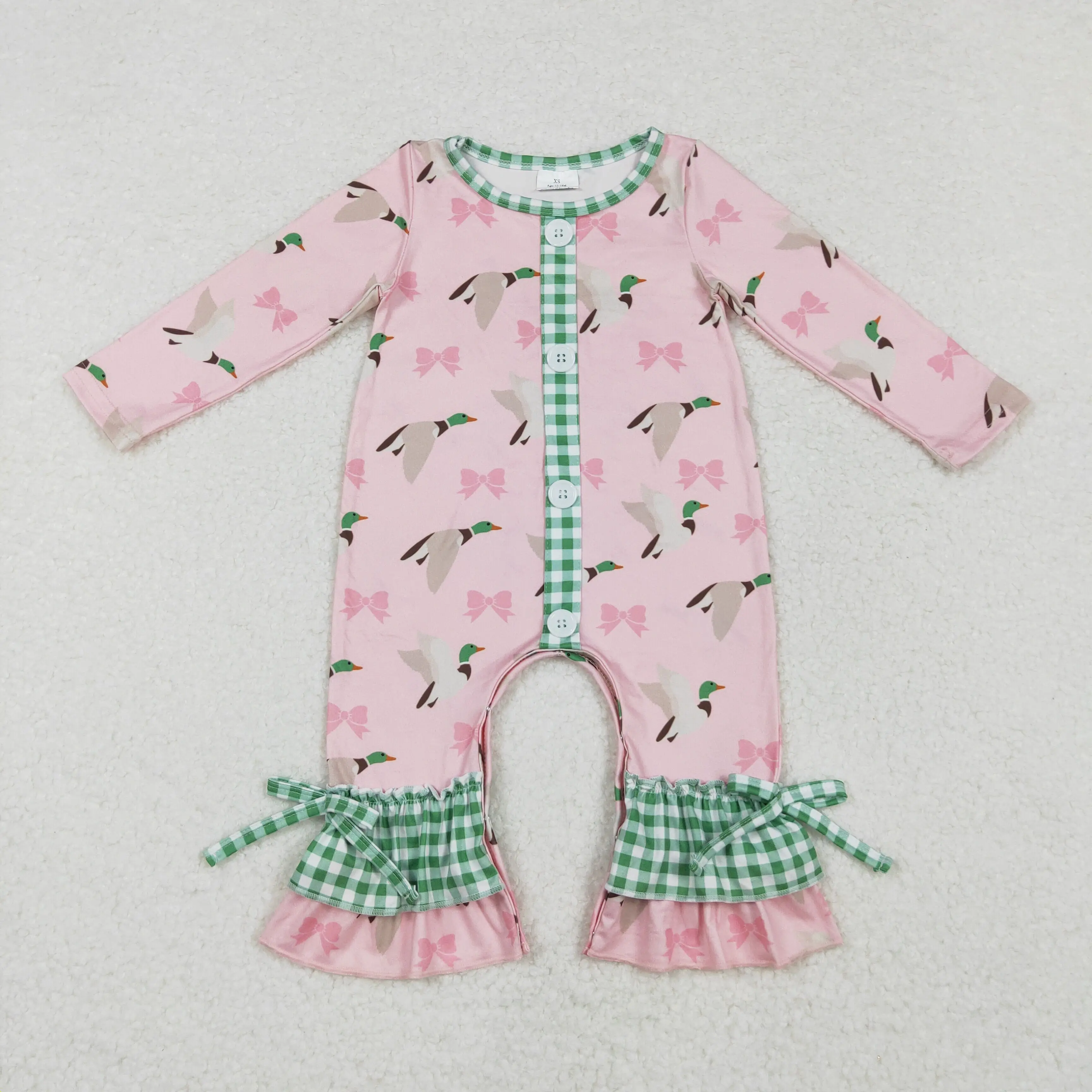 NEW RTS baby girls duck bow pattern milk silk romper jumpsuit wholesale boutique girls pink romper