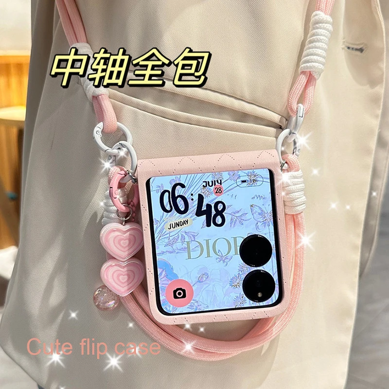 

Elegant Pink phone case for Xiaomi Mix Flip Case Women Girl leather Cover with Love Candy Pendant Hand Strap Crossbody