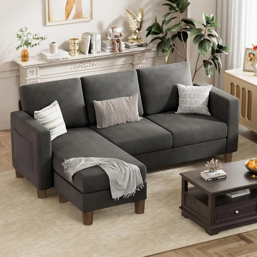

Convertible Sectional Sofa Couch, 3 Seat L-Shaped Sofa with Linen Fabric Ottoman Small Couch for Small Apartments, Livin