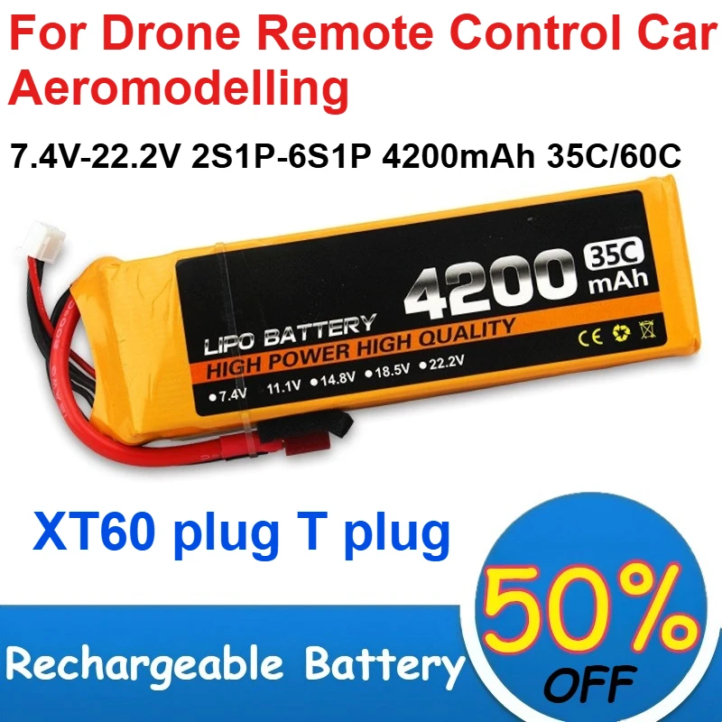 

7.4V-22.2V 2S1P-6S1P 4200mAh Lithium Polymer Battery 35C/60C for Aeromodelling Drone Remote Control Car Rechargeable Battery