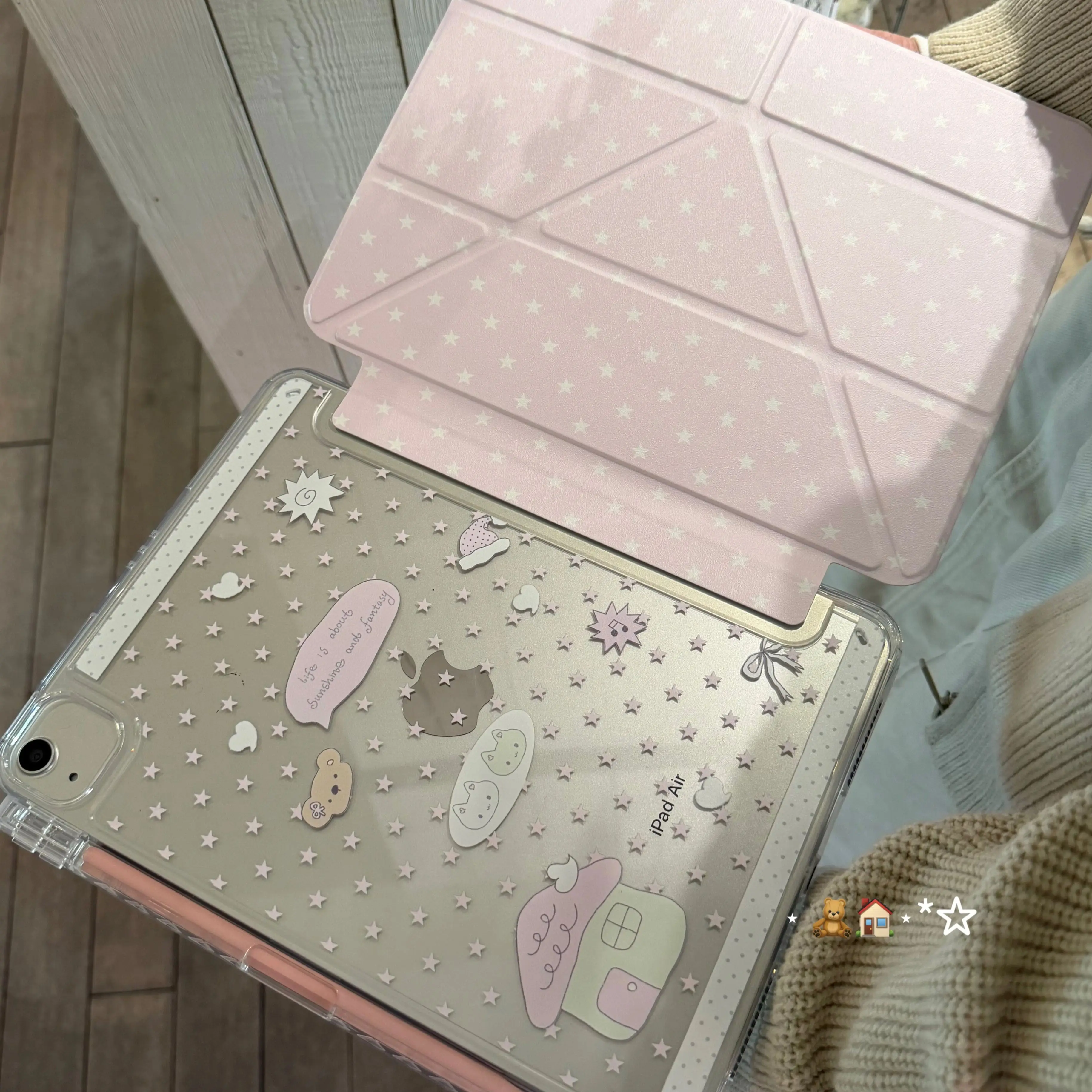 Pink Star Cute Kitten Korean Y2K Tablet Case For iPad Pro 13in 11th M5 M4 12.9in A16 7/8/9/10th Air4/5/6/7 11in M2 M3 Mini Cover