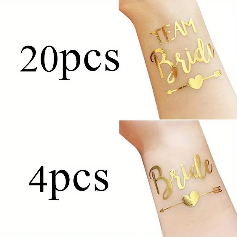 24pcs Golden Bride & Team Bride Tattoo Sticker for Bachelorette Party Decoration Girl Hen Party Wedding Bridal Shower Supplies