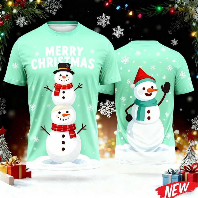 Men'S Fashion Xmas Party - เสื้อยืดลายกราฟิกซานตาคลอสและสโนว์แมนสำหรับผู้ชาย พิมพ์ลาย 3 มิติ สวมใส่ในเทศกาลคริสต์มาส แขนสั้น