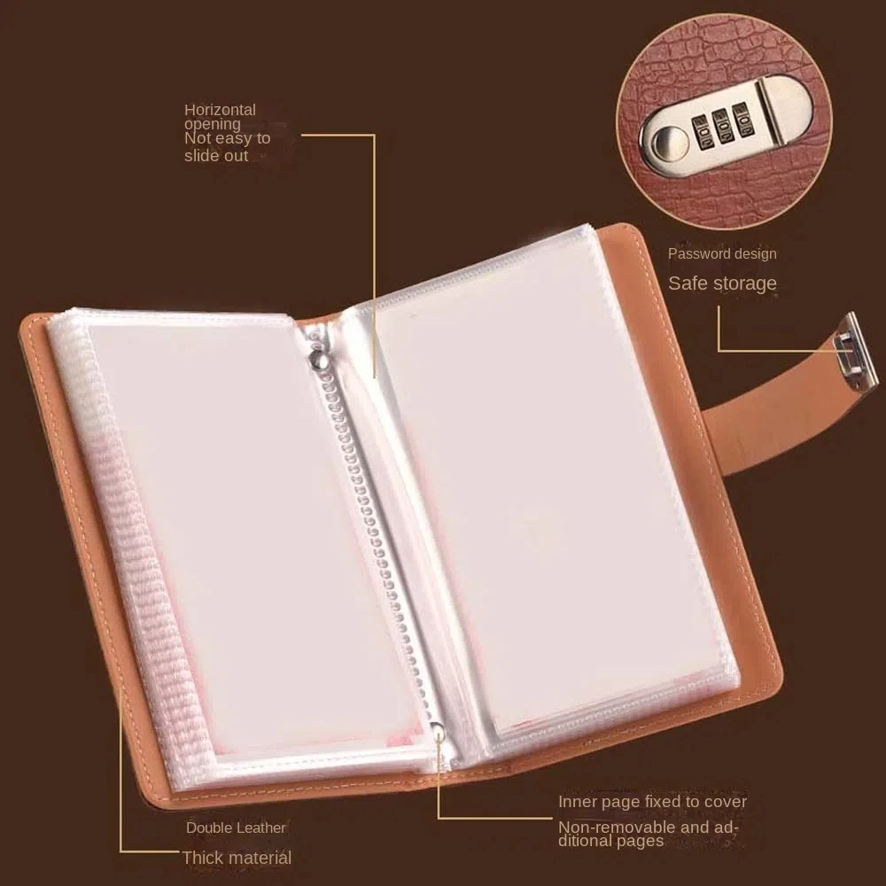 With Password Lock Saving Money Binder Wallet Storage Imitation Crocodile PU Leather Planner Organizer A6 50Sheets Account Book