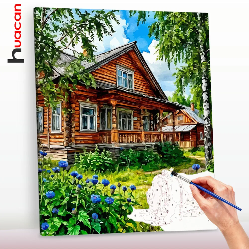 Huacan House Ölgemälde nach Zahlen, Malen nach Zahlen, Landschaft, modernes Bild auf Leinwand, Dekoration für Zuhause ﻿ ﻿ ﻿