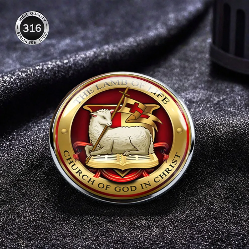 6-20Pcs Stainless Steel Religious Lapel Pin, Lamb of Life Bible Pattern Brooch, Faith Decor Badge Church Activity Souvenir Gift
