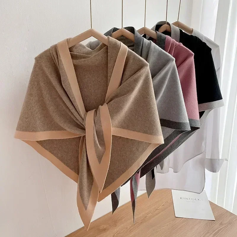 Mới 2 Mặt Cashmere Dệt Kim Khăn Choàng Màu Tam Giác Thời Trang Khăn Áo Chống Gió Ấm Áp Bảo Vệ Cổ Phụ Kiện