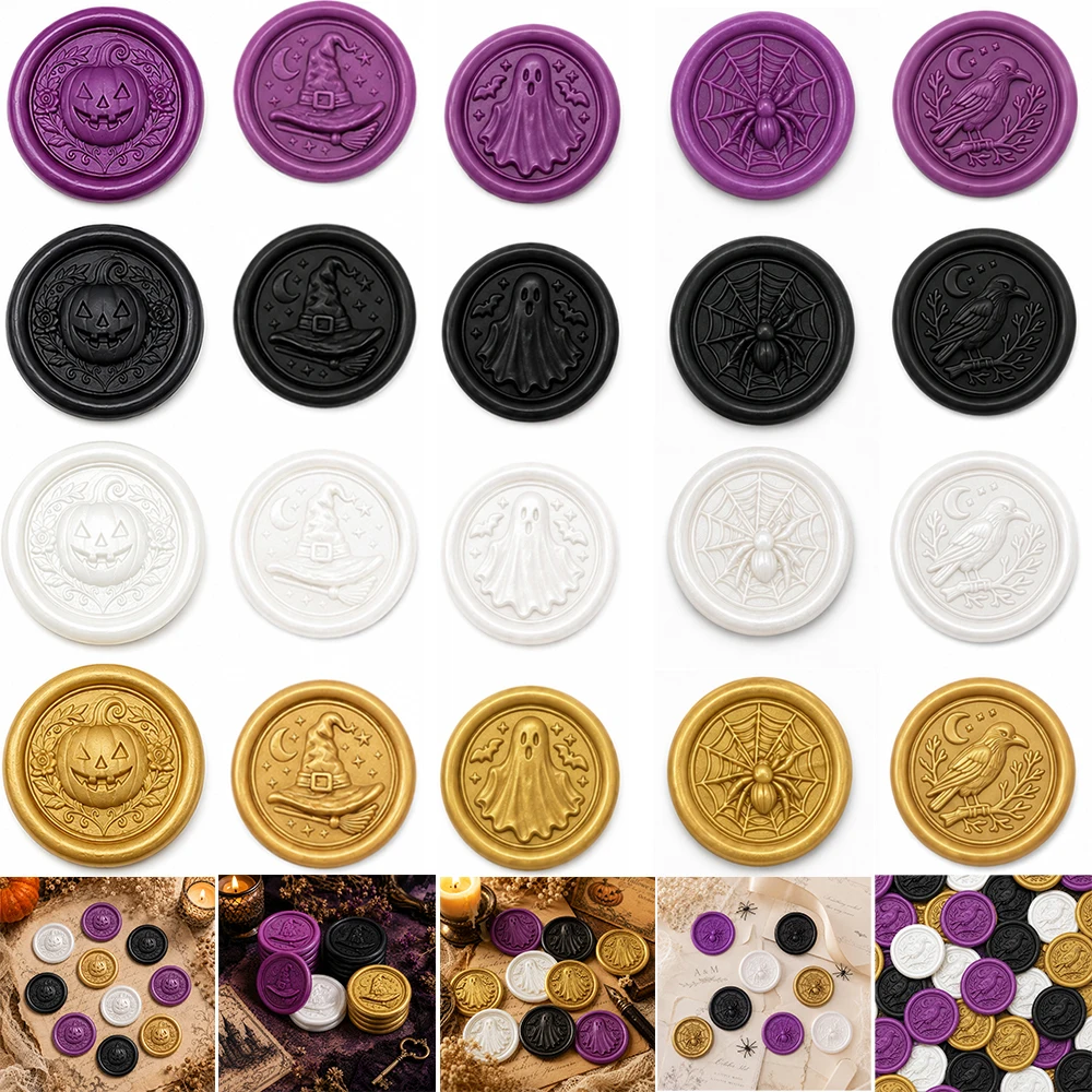 Wax Seal Stamp Set - Halloweenowe tłoczone naklejki z woskowym pieczętem,