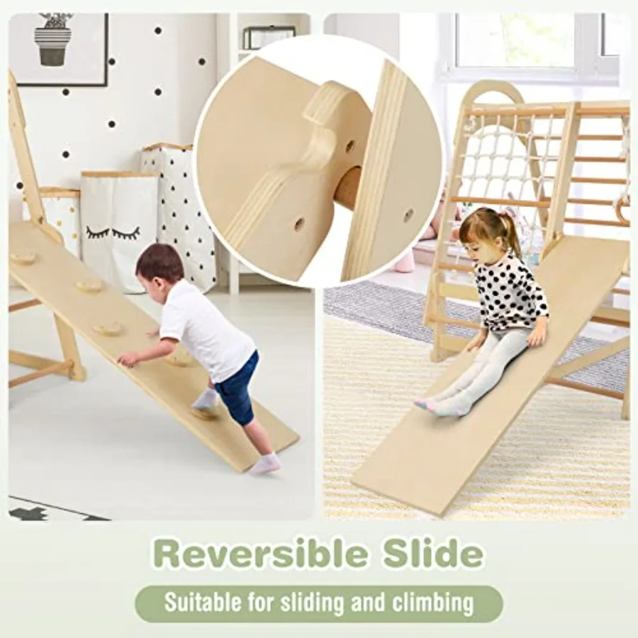 Indoor Playground 7in1 Toddler Montessori Climbing Toys Playset w Removable Tent Slide Climbing Rock Net and Ladder Monkey Bars
