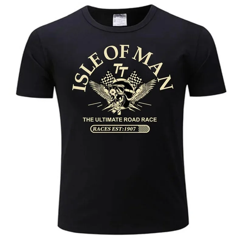 Men Cotton Tshirt Isle of Man TT Races The Ultimate Road Race EST1907 Skull Helmet T-Shirt Fashion T-shirt