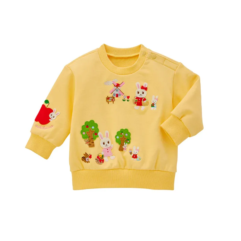 Autumn New Girls Clothes Cartoon Cute Bunny Apple Embroidery Sweatshirt Baby Top 2024