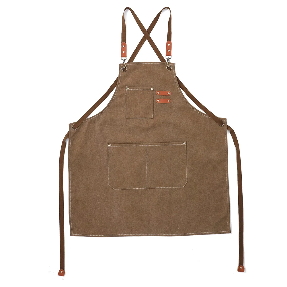 Antifouling Barista Apron Thicken Cotton Canvas Chef Work Apron Sleeveless with Pockets for Home Restaurant Camping