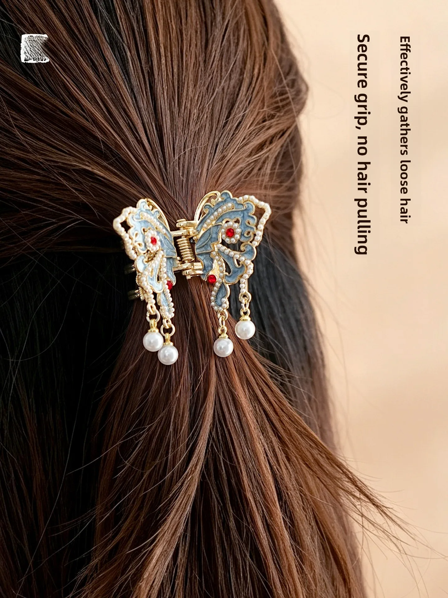 Chinese Style Vintage Half Updo Hair Clip Pearl Embellished Flower Shadow Flowing Bead Hair Clip for Women Gift