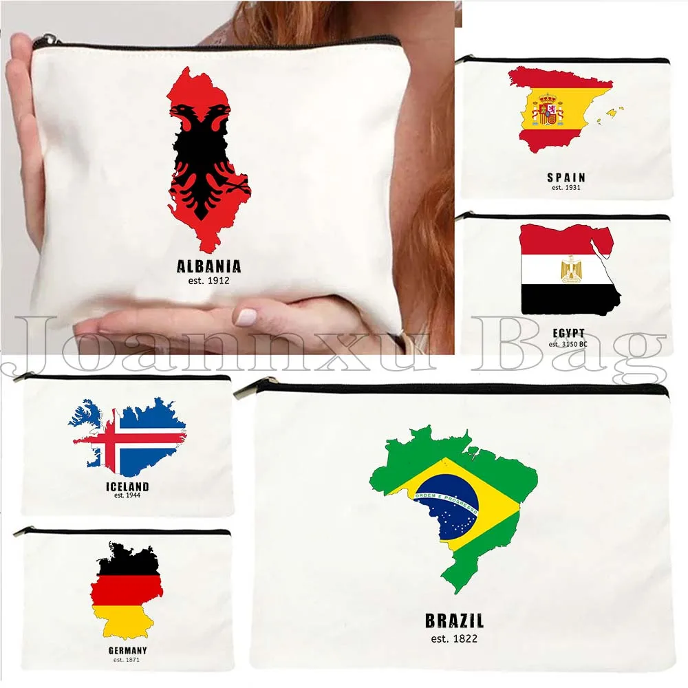 

Spanish Russian England France Egypt Brazil Ireland Canada Flags Germany Palestine Iceland Cosmetic Makeup Bag Pencil Case Pouch