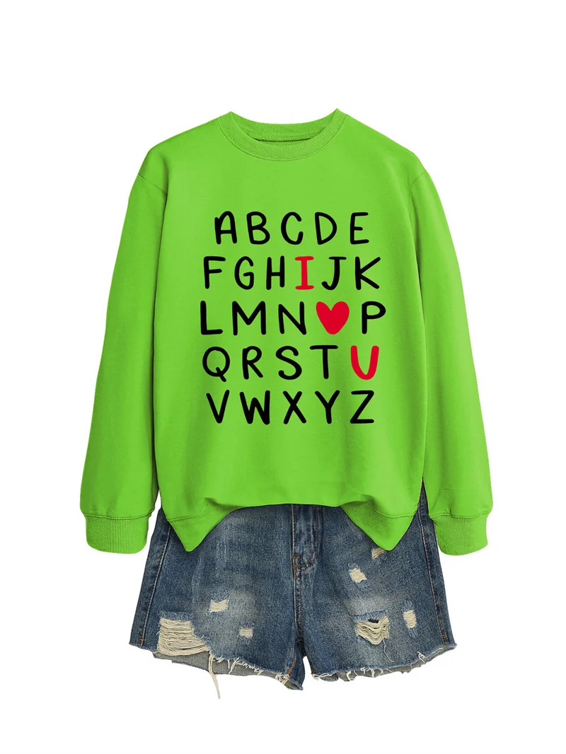 Autumn and winter fashion cotton women's abcde fghijk lmnop printed personality all foreign trade round neck long sleeve letter