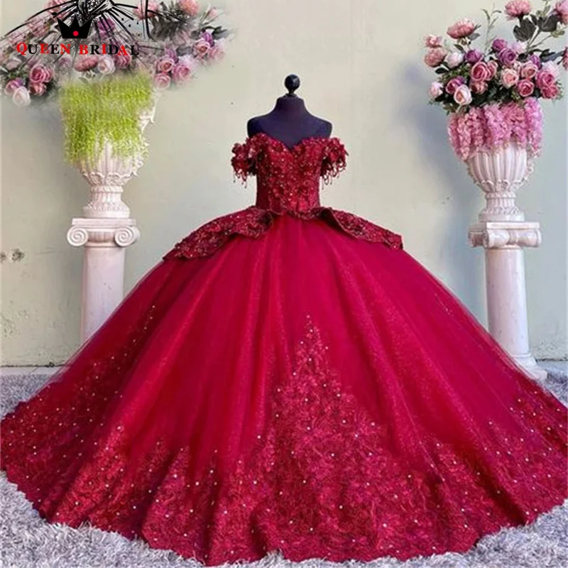 

Red Off The Shoulder Quinceanera Dresses Ball Gown Exquisite Beaded Appliques porno niña de 15 años Sweet 16 Custom Made LJ20