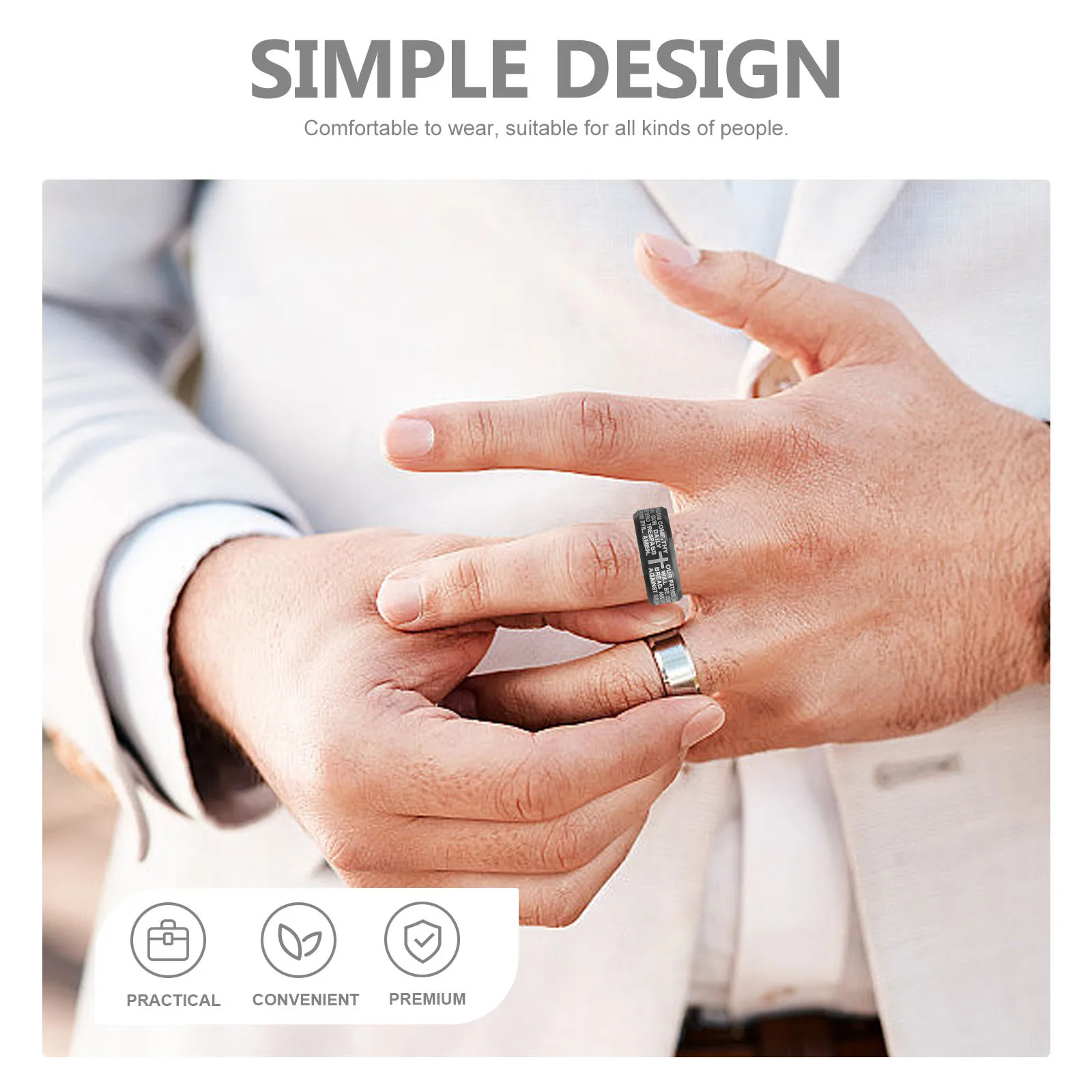 

Stainless Steel Cross Men'S Biblical Prayer Ring Black Gold Durable Gift For Him Coin Ring Trendy Jewelry