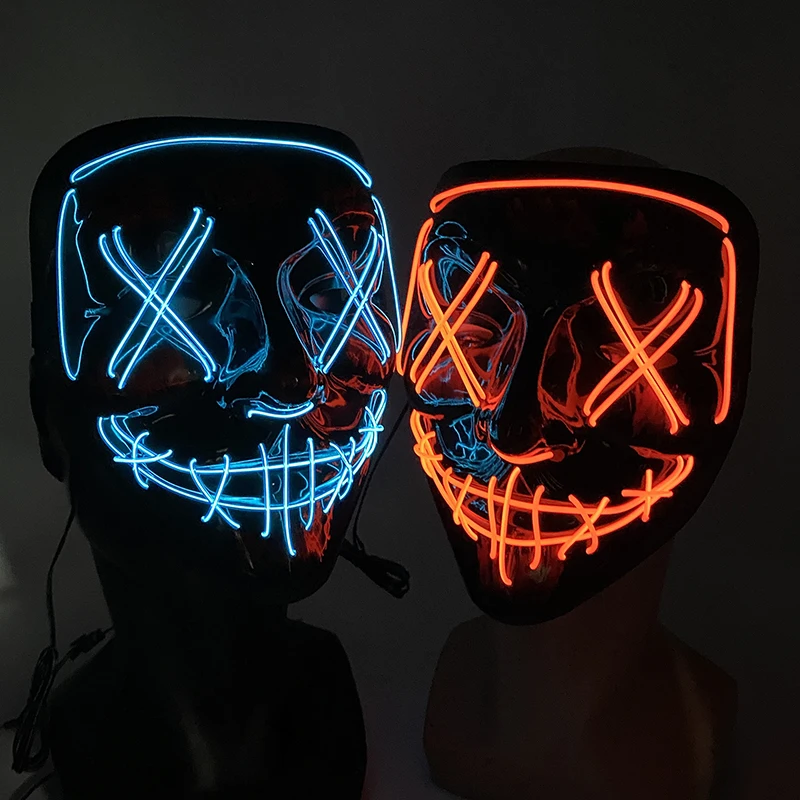 Halloween LED Glowing Purge Mask, EL Neon Mask, Movie Theme Cosplay, Masquerade Party Costume Props, 10 Colors