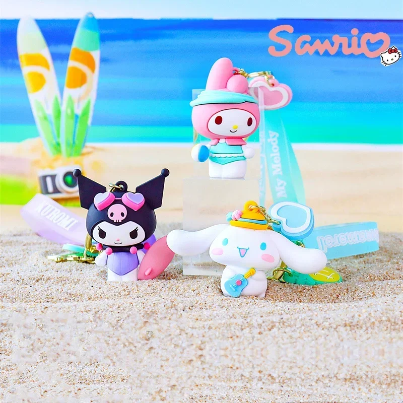 Sanrio Characters Refreshing Summer Series Keychain Kawaii Kuromi My Melody Cinnamoroll Pvc Model Toy Bag Decoration Doll