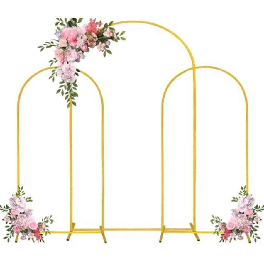 

Wedding ceremony backdrop stand, metal, gold, stable 7.2FT arch frame for balloon decor, also fits 6FT and 6FT set of 3