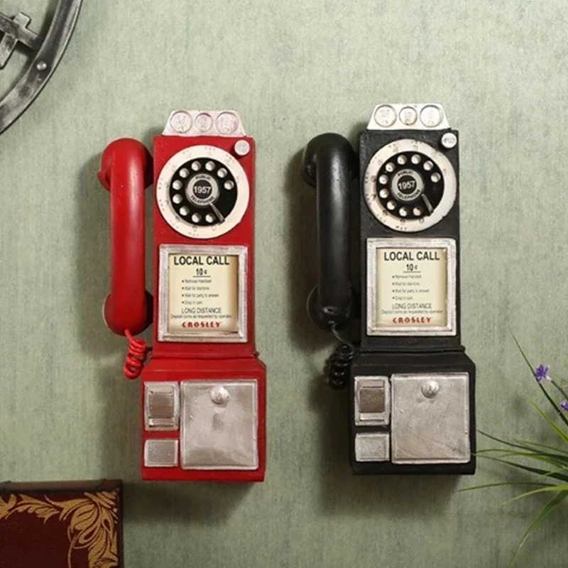 Vintage Telephone Model Retro Dial Pay Phone Miniature Wall Hanging Ornaments Living Room Home Decoration Gifts Crafts for Bar