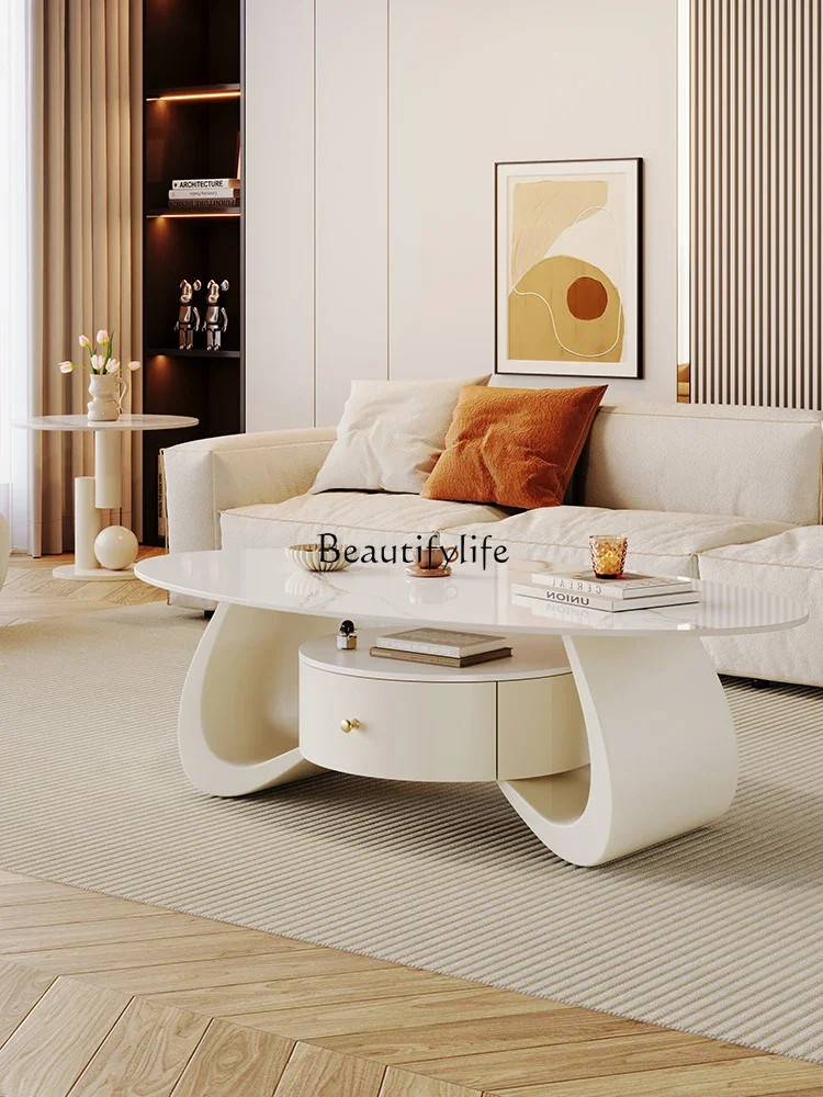 

Cream wind rock board coffee table living room small apartment modern light luxury high-end home new