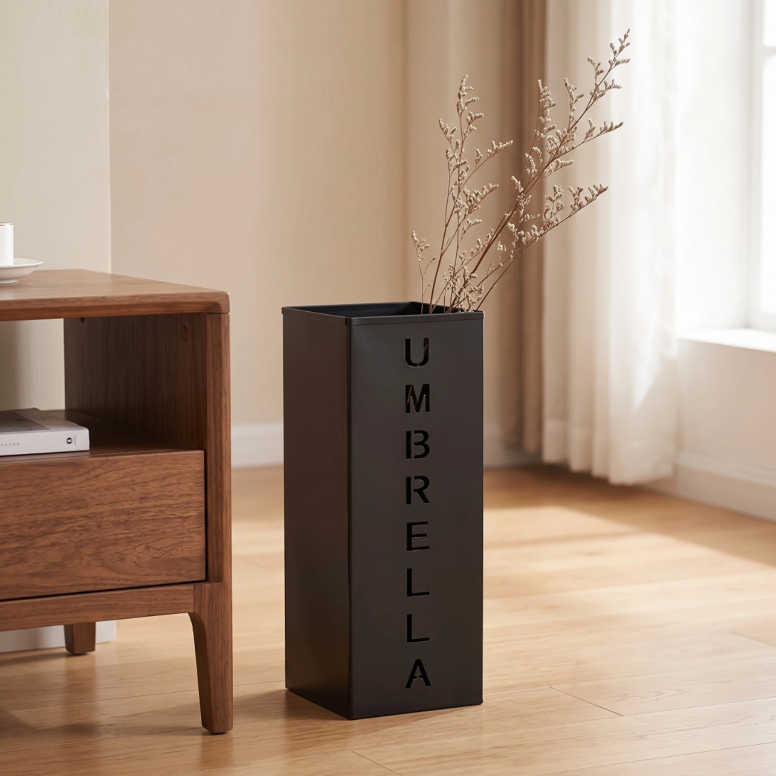 Metal Umbrella Stand Space-Saving Umbrella Stand with Cutout Lettering Organizer Upright Compact for Entryway, Hallway