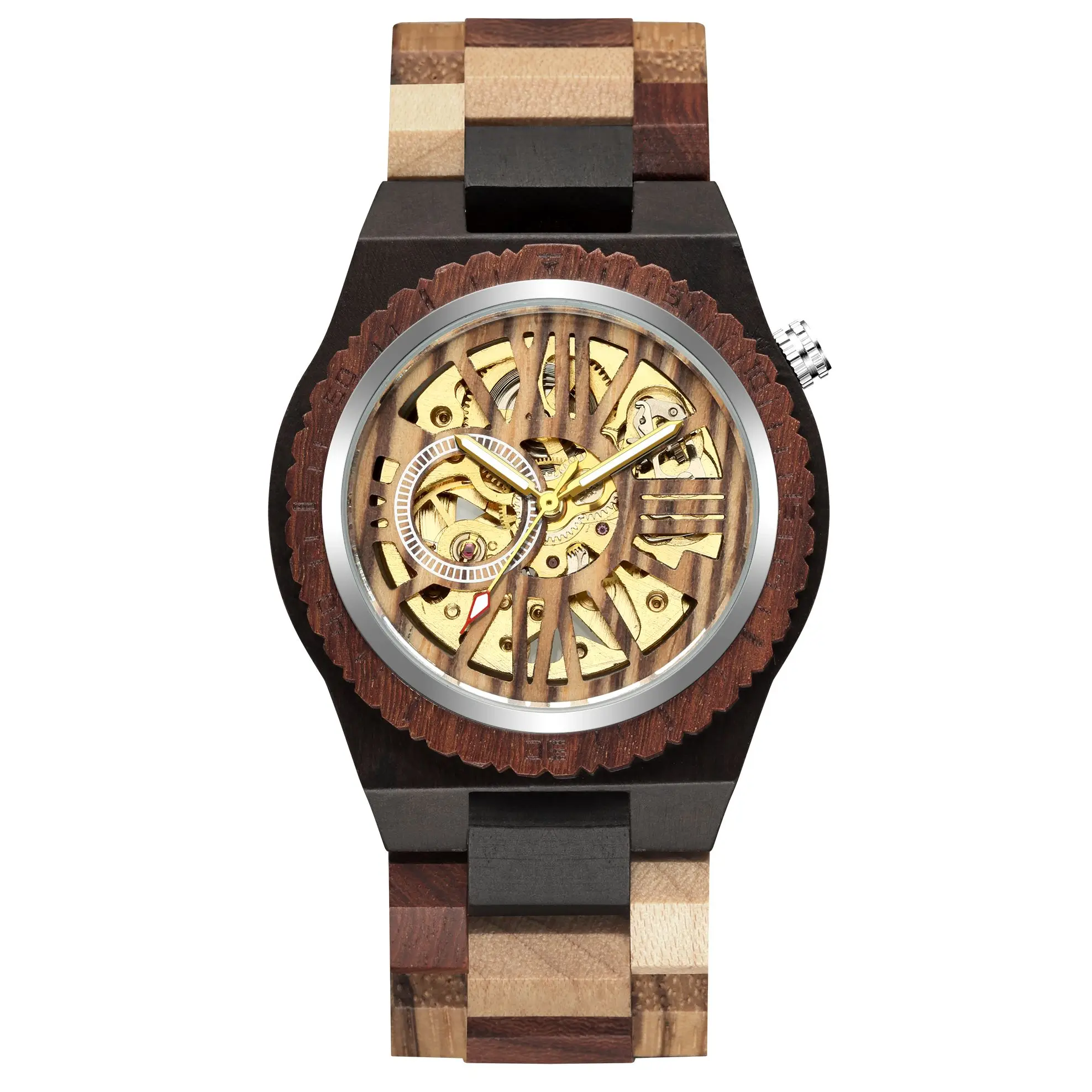 

Automatic Mechanical Men Watches Natural Walnut Wood Bracelet Self Winding Wristwatch Folding Clasp Man Wooden Watch 2021 reloj