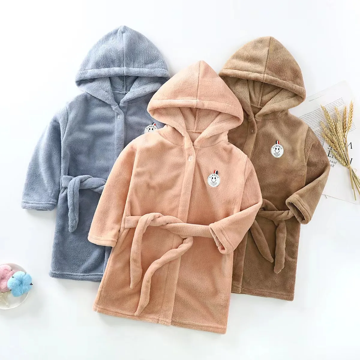 luxury classics design hooded Polyester fleece flannel Baby Kids robe Animal Bathrobe  for boys and girl