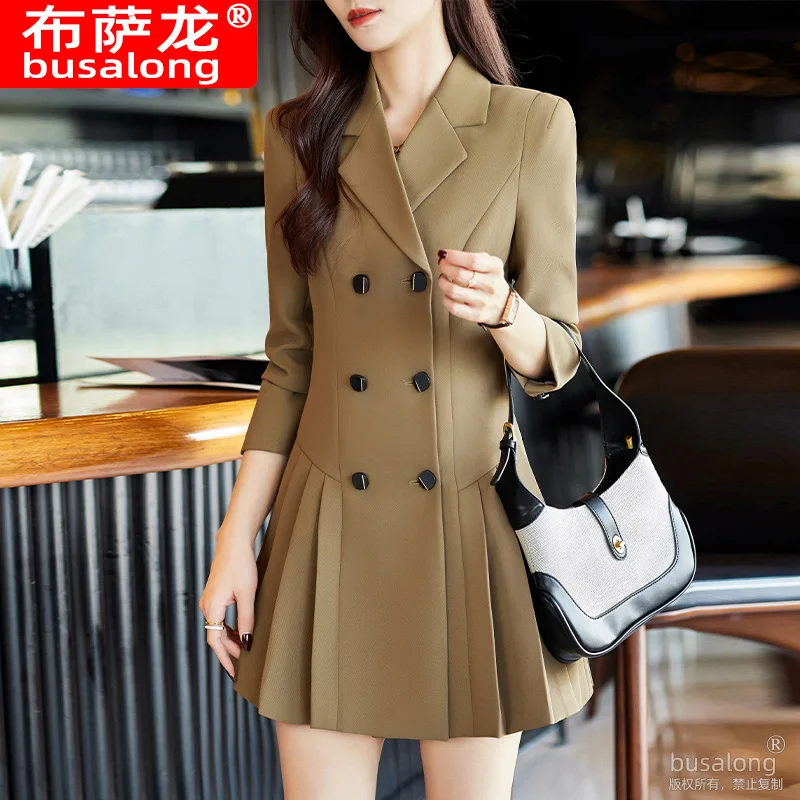 

2025Новый стиль, платье с воротником, длинным рукавом, с застежкой на талии, элегантное профессиональное платье, рабочая одежда, модная облегающая официальная одежда