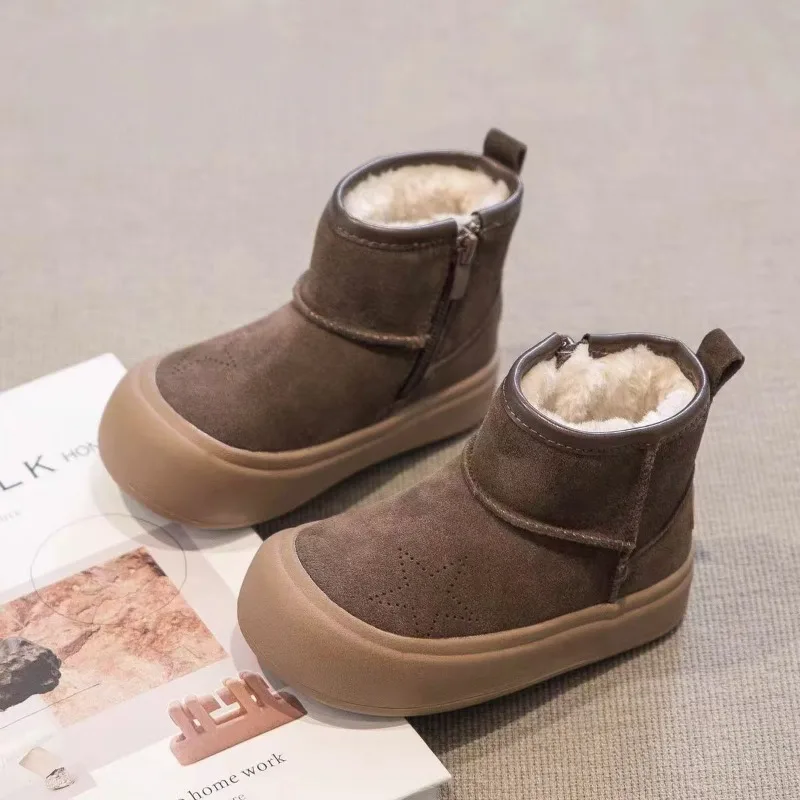 Kids Winter Snow Boots for Boys Girls Anti Slip Thick Sole Plush Lining Cute Star Print Short Ankle Booties 2025 New Arrival