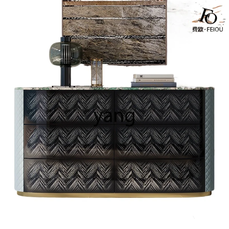 

LMM Italian wood grain paint marble dining side cabinet bedroom bedside drawer storage cabinet