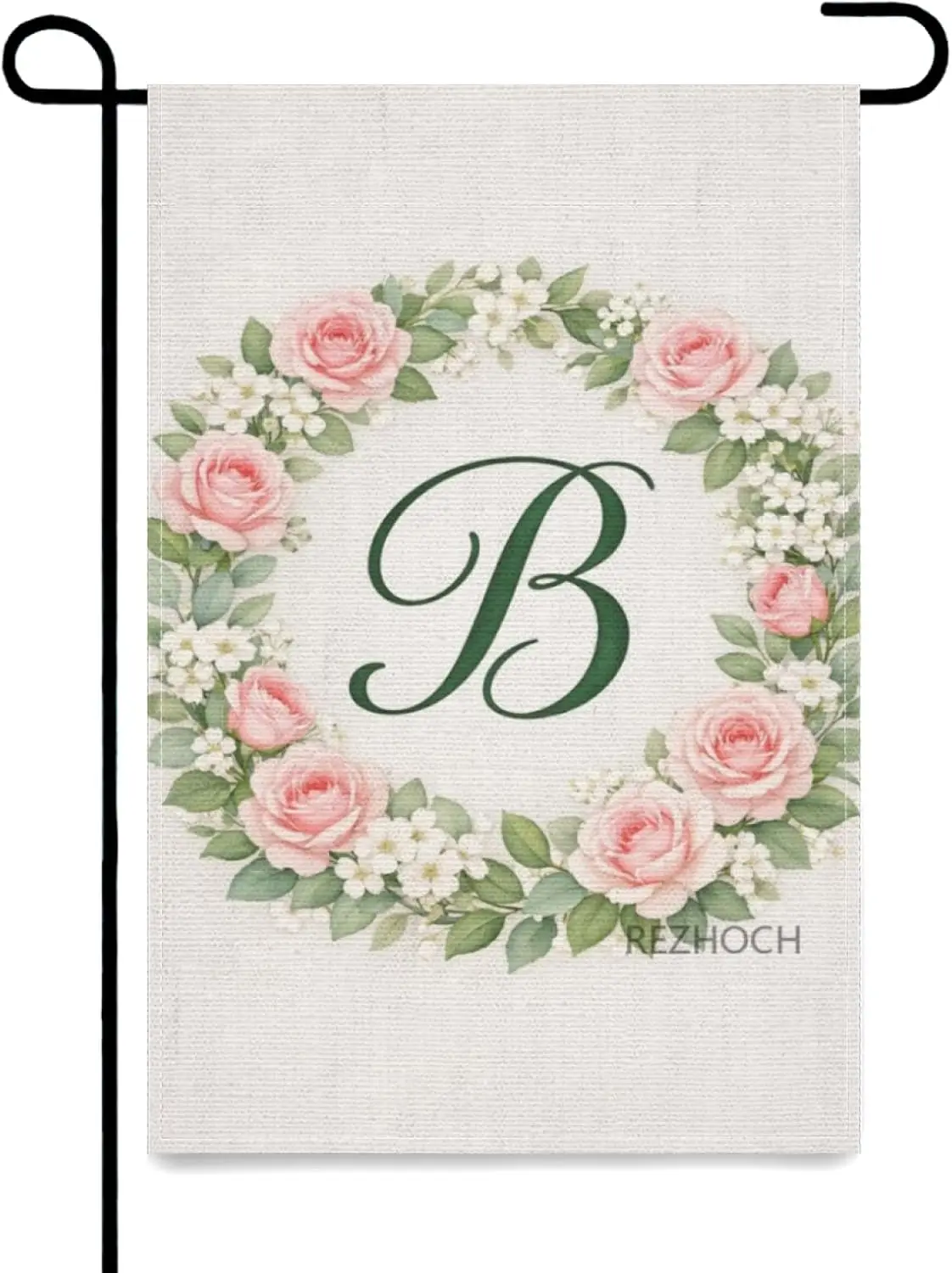 Spring Summer Floral Monogram Garden Flag 12x18 Inch,Pink Rose Wreath Letter B,Rustic Farmhouse Outdoor Yard Decor,Double Si AAS