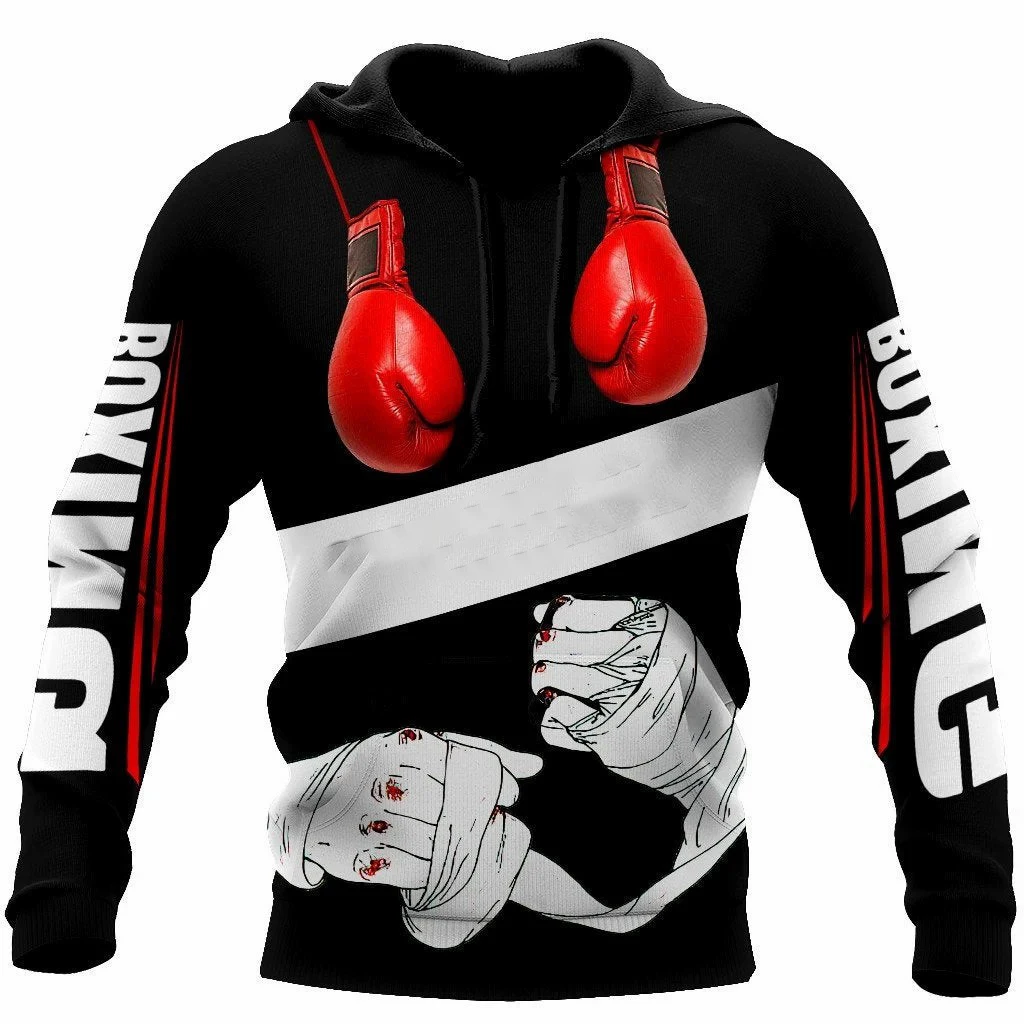 New Design Boxing Pattern Men's Hoodie Fashion 3D Printed Long Sleeve Hoodies Casual Street Hooded Men's Sportswear 2024